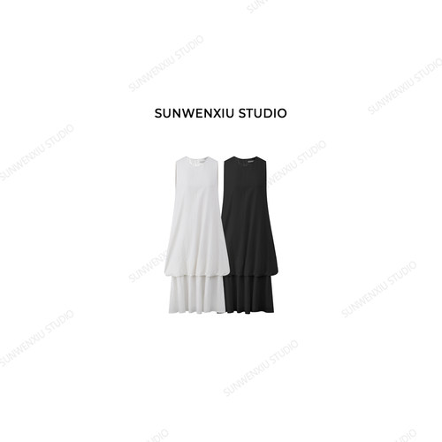 swx studio 空山2.0 轻柔竹纤维花苞层次感无袖连衣裙3237A