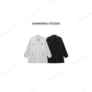 极简松弛苎麻黑白薄款 防晒立领风衣外套1116A studio swx