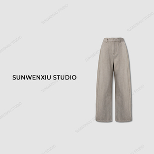 高腰 全棉重工套色洗水小众极简奶茶色牛仔裤 孙文秀studio 茶牛