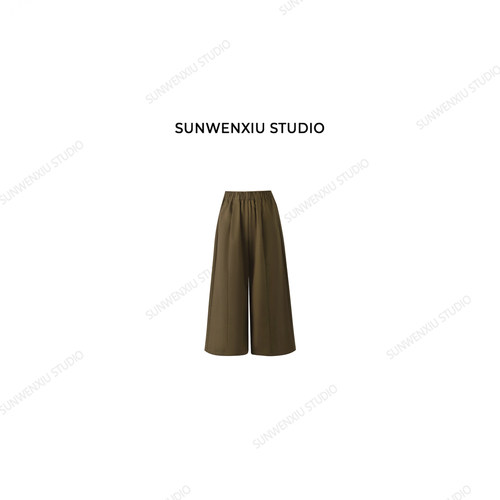 swx studio 奇遇棕 莱赛尔轻薄款立体剪裁松紧腰九分休闲裤479A