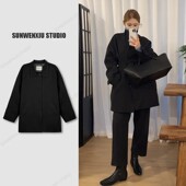 孙文秀studio冬日柏林黑色极简国标90白鸭绒风衣羽绒服宽松休闲女