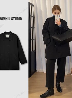 孙文秀studio冬日柏林黑色极简国标90白鸭绒风衣羽绒服宽松休闲女