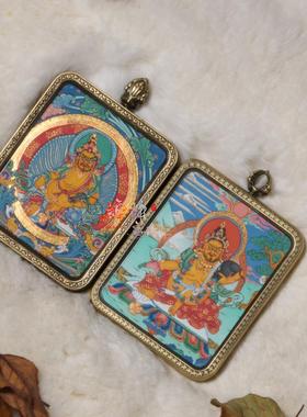 随身纯手绘微唐齐岗画派藏卡黄C矿料布本方形吊坠热贡彩唐