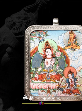 手绘小唐卡白度母尊长寿尊胜佛母