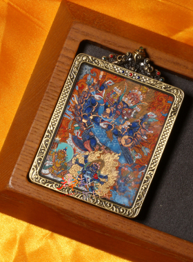 热贡随身纯手绘微唐彩唐勉唐大威德吊坠方形矿料布本民族风