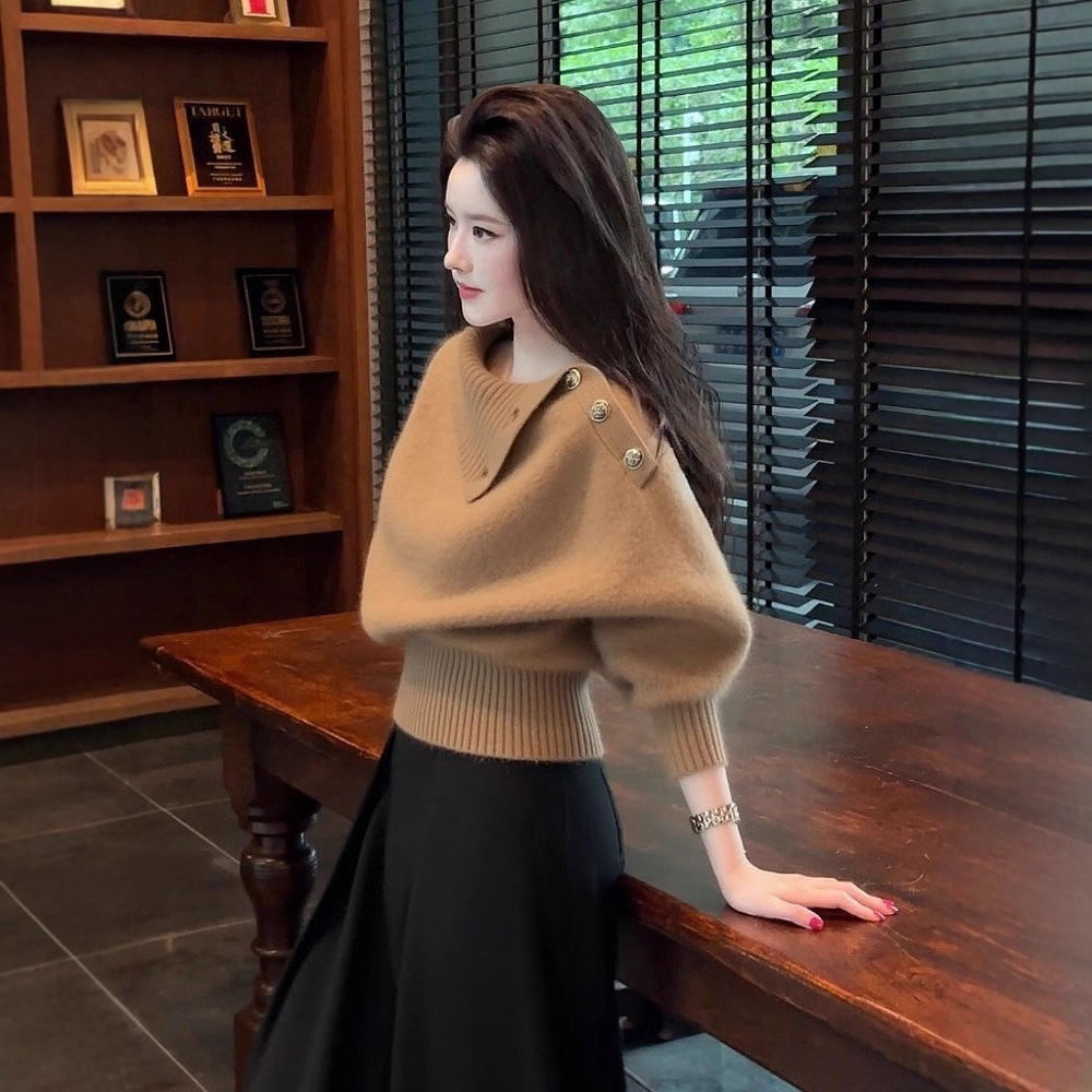 哥家专柜品质秋冬新款轻熟时尚百搭设计感显瘦小众针织毛衣女士
