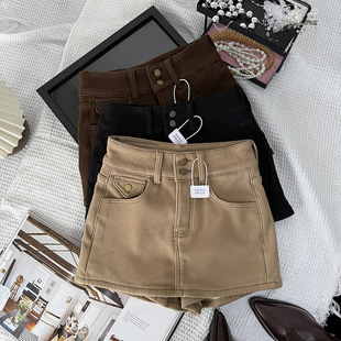 韩版 加厚绒复古牛仔风高腰A字半身短裙女显瘦包臀百搭裙子潮 冬季
