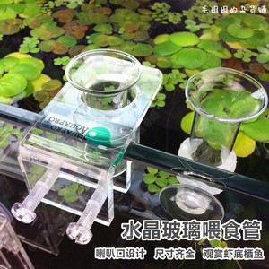 水晶虾观赏虾投食管喂食管水晶玻璃喇叭口虾粮鱼食鱼粮喂食器食盆