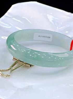 天然翡翠手镯a货玉手镯少女款冰种浅绿玉镯子阳绿冰糯飘花少女款