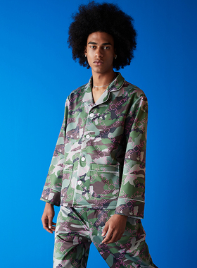 埃森费姆原创设计加绒加厚睡衣男秋冬季保暖迷彩长袖家居服两件套