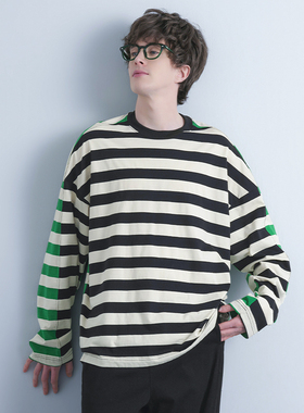 ACCESSEDFROM睡衣男款纯棉条纹拼接圆领套头四季可外穿家居服套装