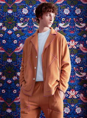 埃森费姆睡衣男冬季加厚摇粒绒长袖拼接纯色网红风简约家居服套装