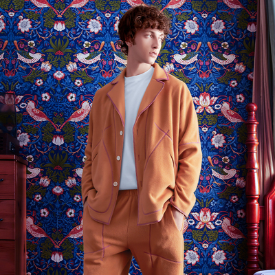 埃森费姆男士摇粒绒加厚立裁睡衣