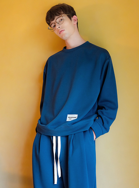 埃森费姆男士冬季睡衣珊瑚绒加厚内胆圆领纯色长袖长裤运动家居服