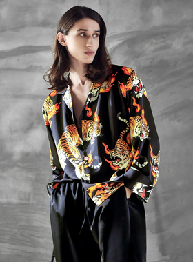 如虎添翼埃森费姆原创男睡衣时尚丝绸印花春秋长袖新年生肖家居服