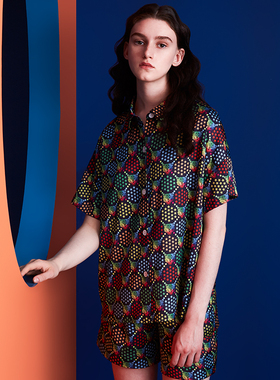 埃森费姆原创睡衣女夏可外穿 大马戏团 冰丝短袖薄款家居服两件套