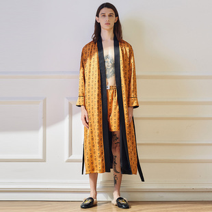 埃森费姆原创丝绸情侣睡袍春秋加勒比舒适长款高级双面穿高级睡衣