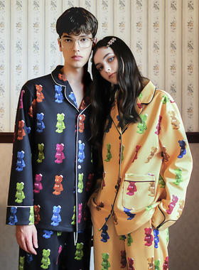 埃森费姆冬季睡衣加厚加绒动漫卡通潮印花男款黑色情侣女款家居服