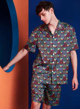 埃森费姆睡衣男潮牌 ins冰丝 大马戏团印花 夏薄款短袖可外穿套装