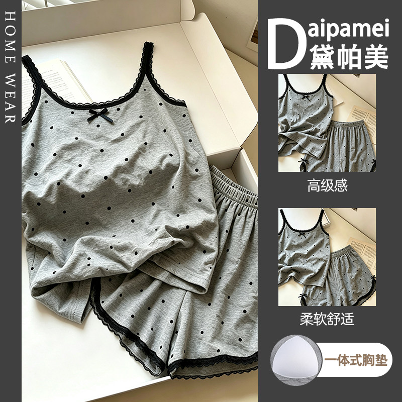 纯欲辣妹带胸垫蝴蝶结吊带睡衣女夏季2026年新款家居服套装可外穿