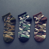 潮吸汗运动袜春夏季 迷彩男士 短袜子刺绣鲨鱼短筒个性 提花低帮船袜