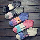 毛巾底袜子女士短袜加厚毛圈袜纯棉拼色字母个性 彩色潮跑步毛巾袜