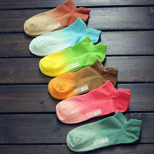 吊染烫印双色女款 船袜脚踝短袜运动吸汗后跟提拉小耳朵扎染棉女袜