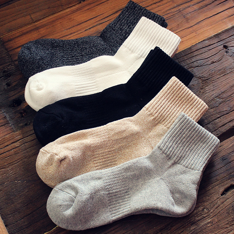 袜子男士中筒袜秋冬季加厚毛巾底纯棉袜短筒黑色高橡筋毛圈运动袜