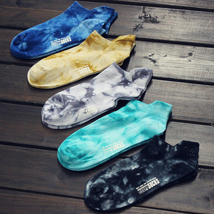 时尚 袜子男士 扎染袜子夏天彩色花袜个性 薄款 矮腰男生船袜 短袜夏季