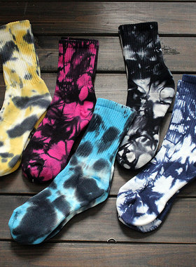 秋冬款扎染袜子男士长筒袜潮ins吸汗防臭篮球冬季加厚毛巾底长袜