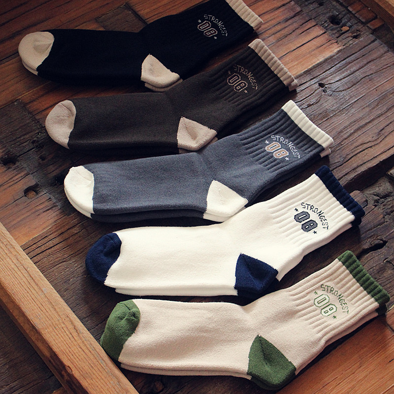 吸汗男士纯棉毛圈中筒袜