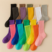 加厚毛巾底女瑜伽袜纯色运动长筒中筒袜彩色毛巾袜配鲨鱼裤 袜子