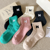 毛巾底袜子女士短袜冬季 加厚毛圈M字母运动少女纯棉低帮袜女船袜