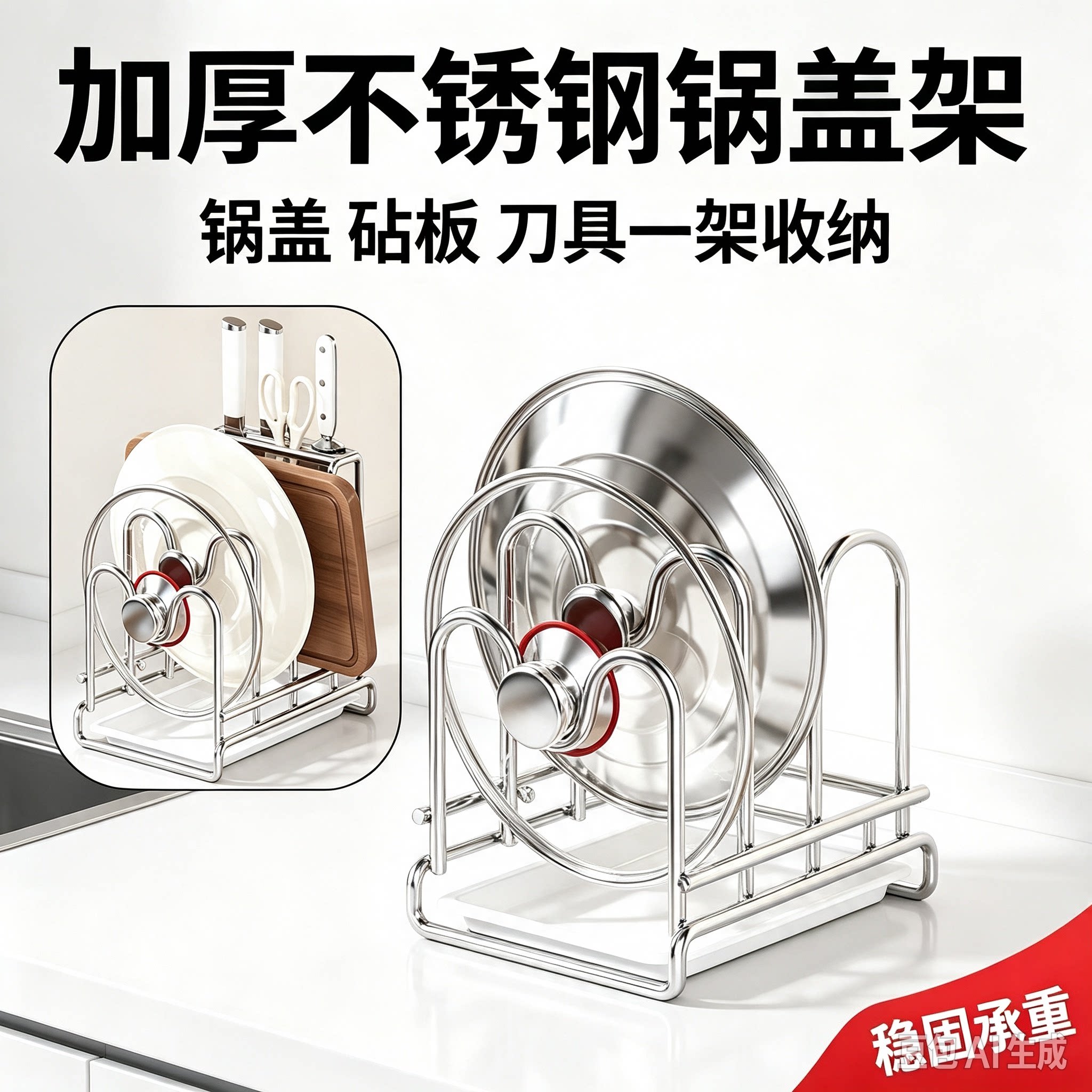 不锈钢锅盖架多功能砧板架刀具收纳架厨房锅盖置物架沥水架