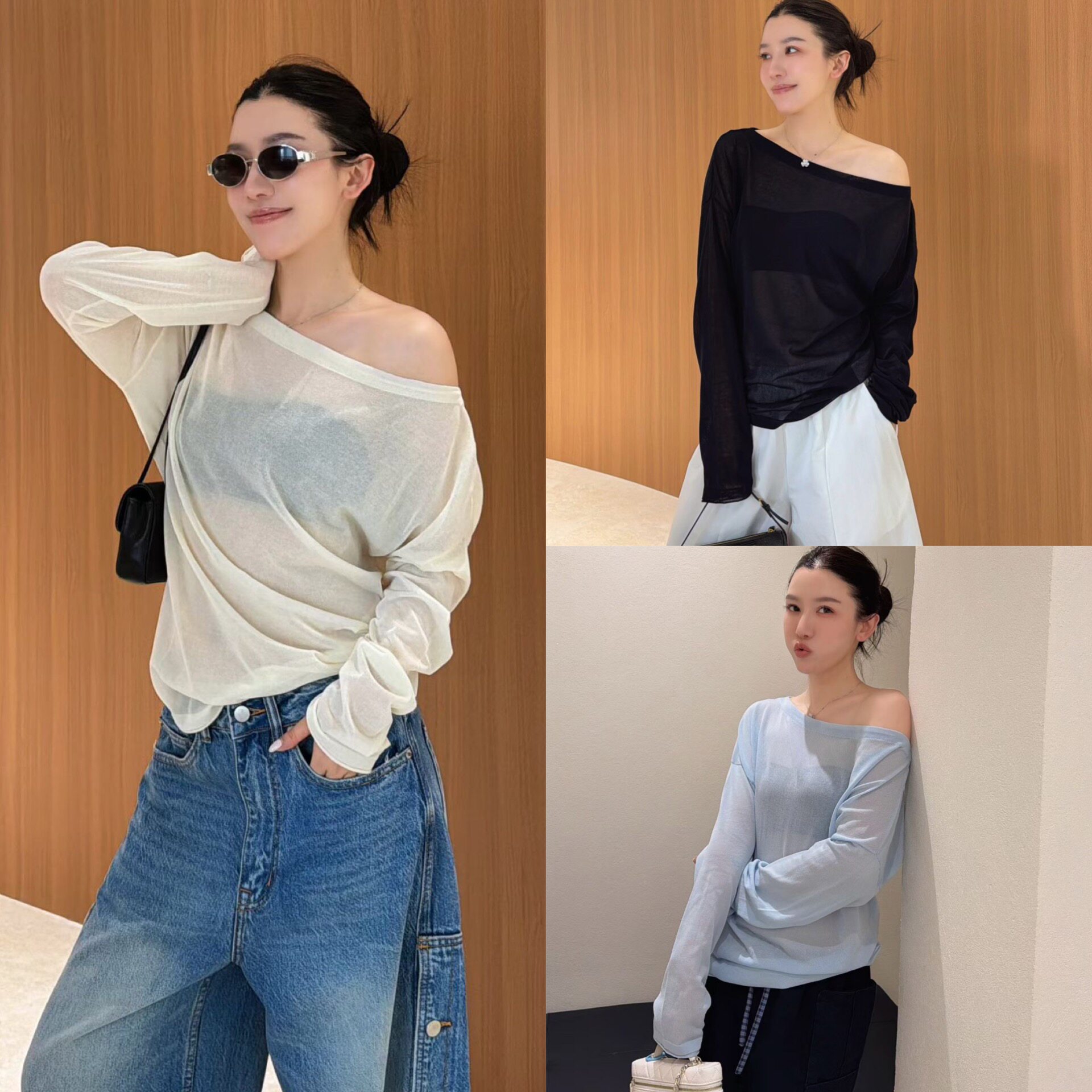 欧洲站2026夏季洋气露肩一字领长袖舒适薄款天丝面膜衣防晒T恤女