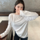 洋气圆领卷边设计百搭舒适棉质白T恤打底衫 欧洲站2025冬季 韩版 女