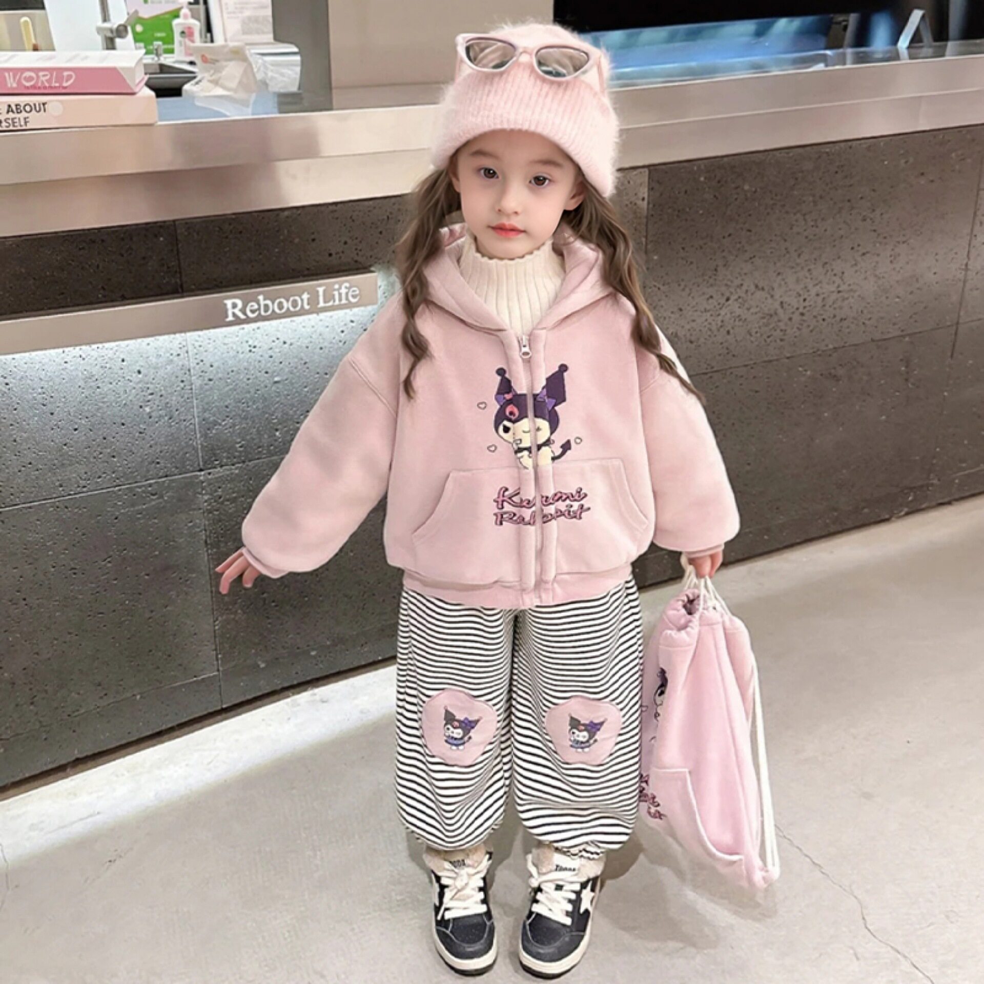 儿童秋冬加绒卫衣套装女童奥粒绒加厚两件套 宝宝保暖双面绒套装