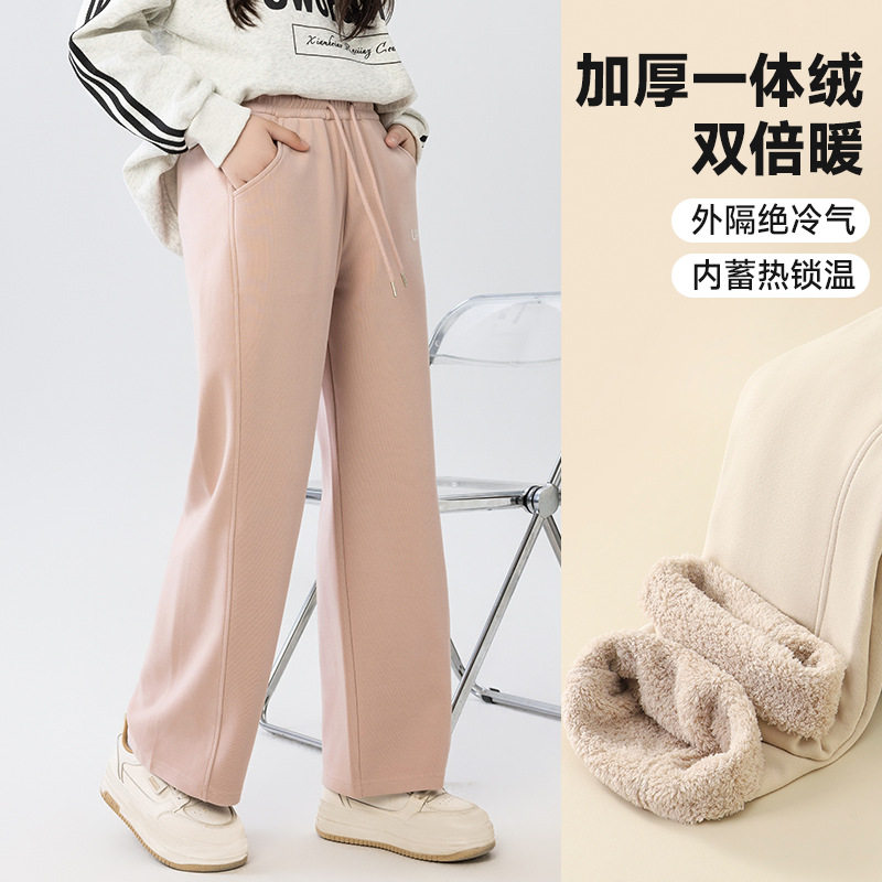 女童加绒长裤女孩冬季裤子阔腿裤秋中大童加绒保暖加厚休闲裤