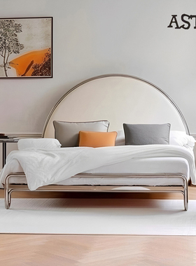 艺术气息环保实木大气不锈钢高端包豪斯中古极简风现代小户型床