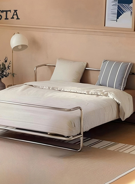 不锈钢床铁艺床双人床包豪斯轻奢金属现代工艺风复古主卧铁艺床