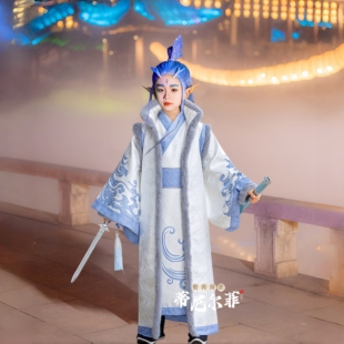 中国风加厚男童cosplay演出服 加绒古装 哪吒敖丙cos服儿童服装 冬季