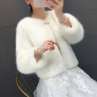 婚纱披肩冬季保暖新娘结婚毛披肩长袖外套搭婚礼伴娘加厚白色披风