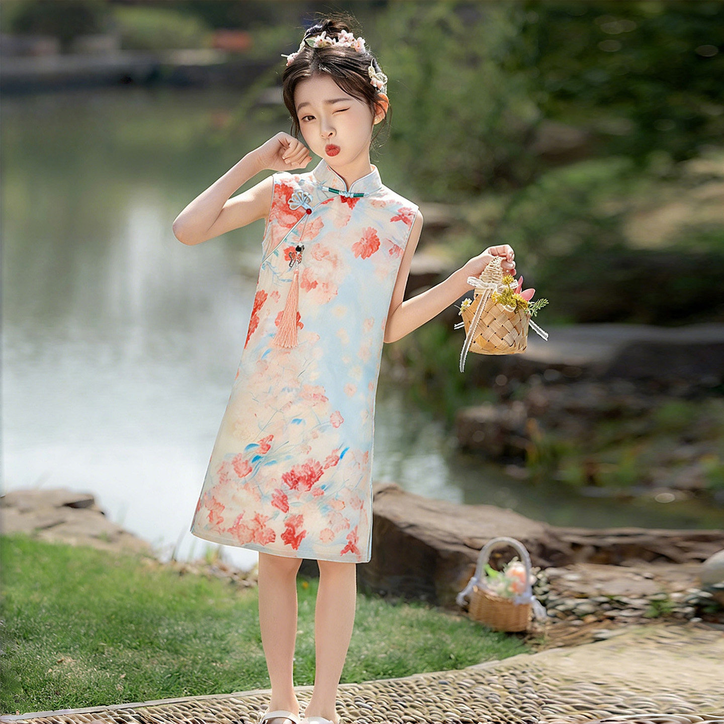 女童改良新中式旗袍裙2026新款薄款夏季小女孩国风洋气古筝演出服