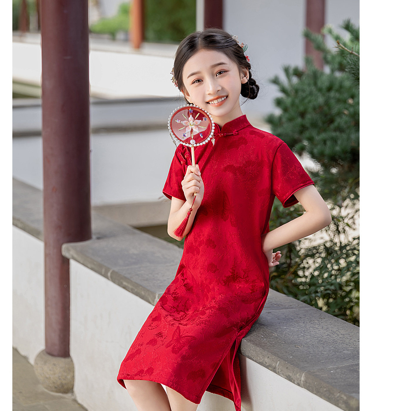 女大童红色旗袍新中式2026新款夏季国风儿童古风连衣裙古筝演出服