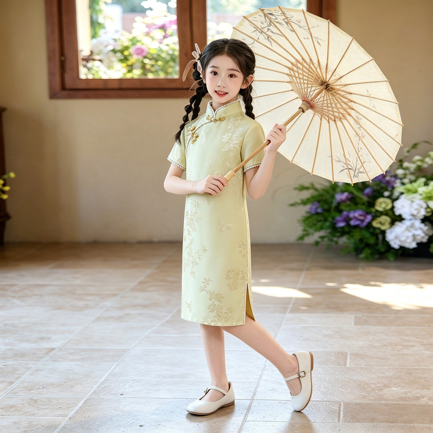 新中式改良女童国风旗袍2026新款高端薄款儿童黄色唐装连衣裙洋气