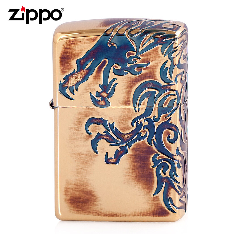 zippo打火机原装正品 古董金立体环绕深雕 火焰青龙 zp05288-a