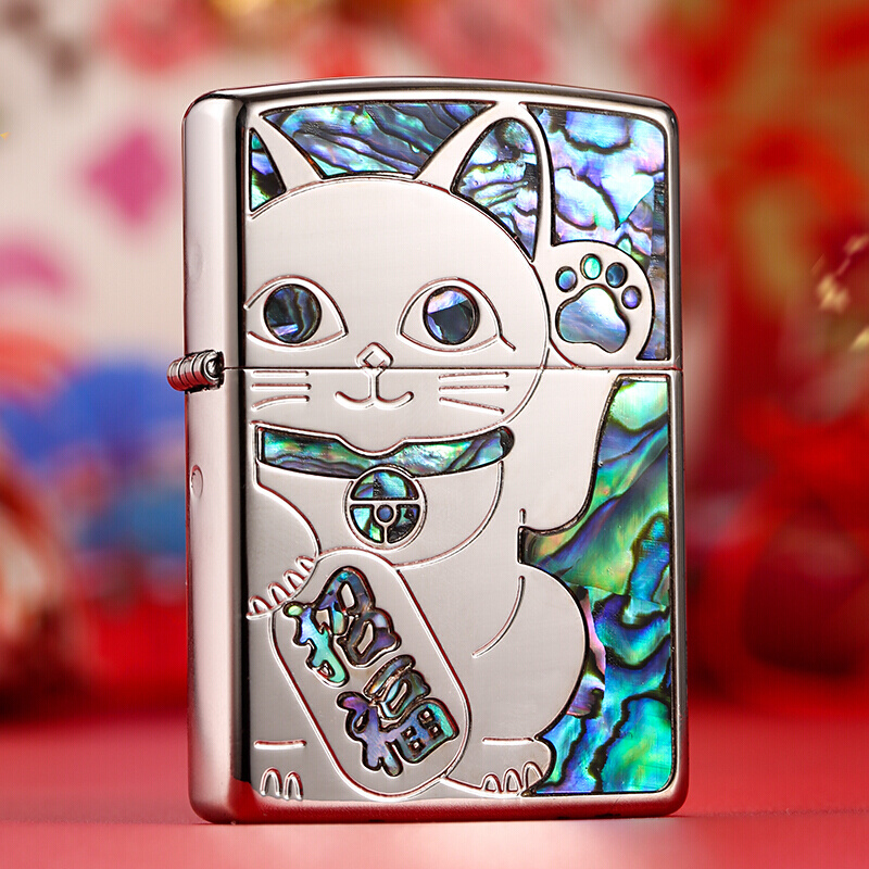正品zippo打火机正版原装彩贝镶嵌招财猫贝壳限量男士定制送男友