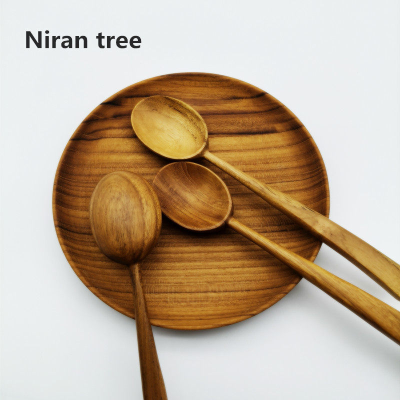 泰国进口Nirantree柚木弯柄调羹喝粥勺吃饭勺实木调羹日式甜品勺