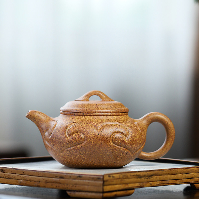 宜兴紫砂壶纯手工名家高温粗砂黄金段泥四方如意大容量泡茶壶茶具