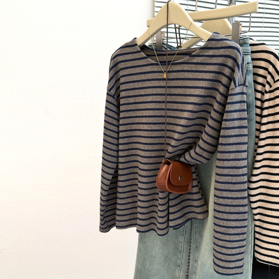 韩系高级感条纹长袖T恤女春秋冬